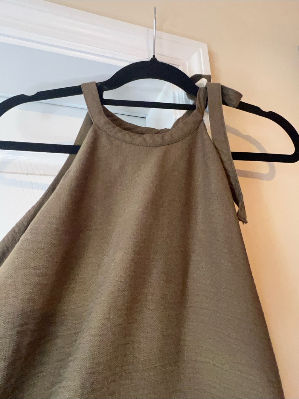 Banana Republic Olive Green Dress with Rounded Tie Neckline and Side Pockets